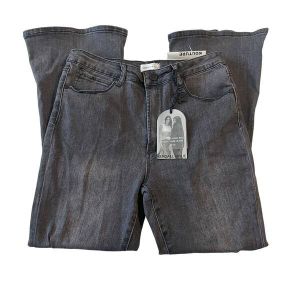 Kendall & Kylie Womens Jeans Size 9/10 Black Kouture High Rise Crop Flare Denim - Picture 4 of 15